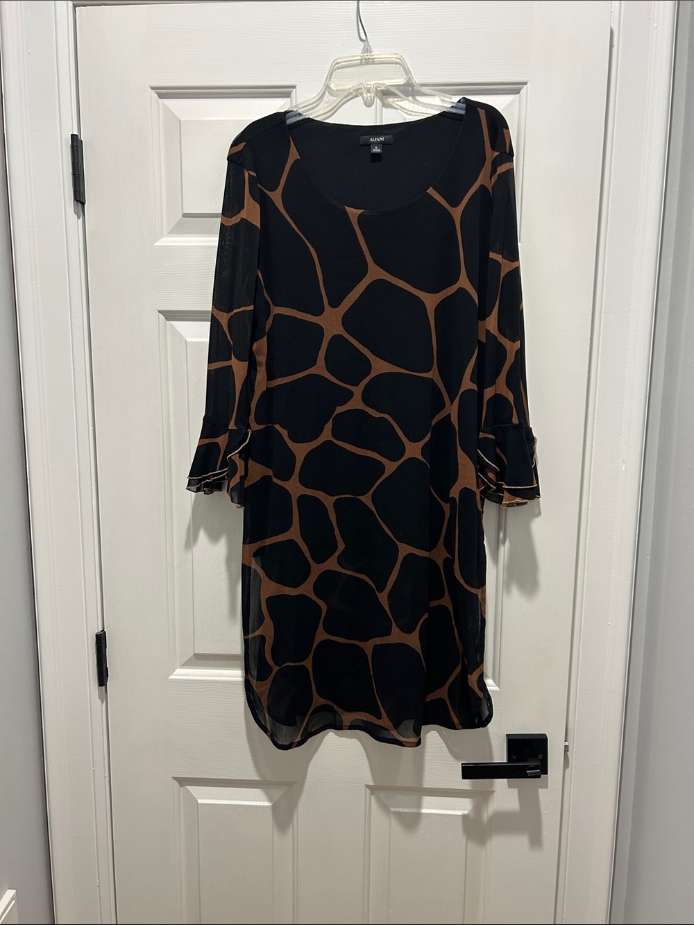Alfani Black Tunic top with Brown Abstract Giraffe Print